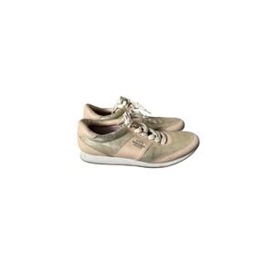 Coach Womens Gold Metallic and Beige Leather Low Top Lace Up Sneakers Size 8